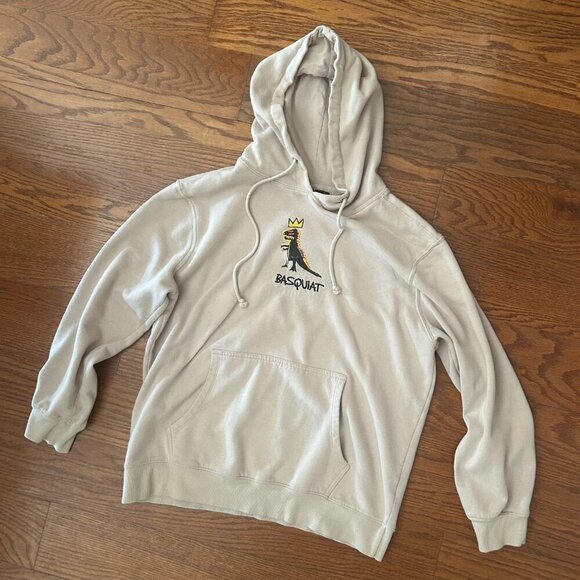 Jean Michel Basquiat Mens XL Sweatshirt Dinosaur Hoodie Streetwear Embroidered - Picture 8 of 11